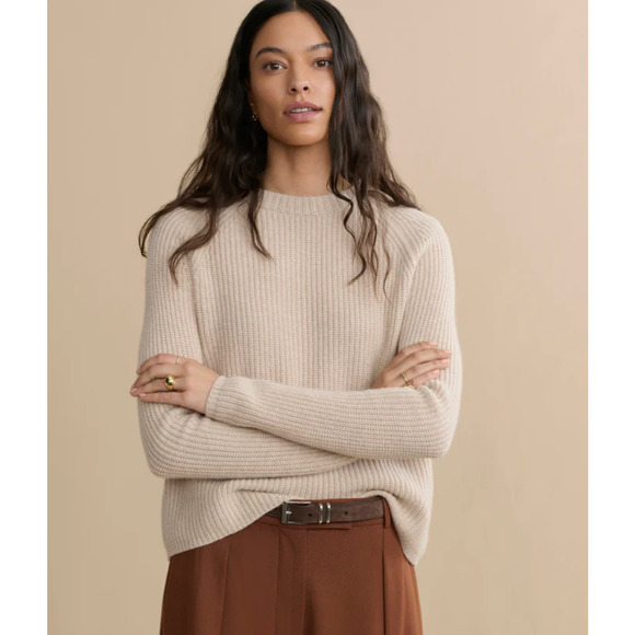 NWT! Jenni Kayne XS Iconic 100% CASHMERE Fisherman Sweater $425 Oatmeal Neutral - Picture 1 of 14